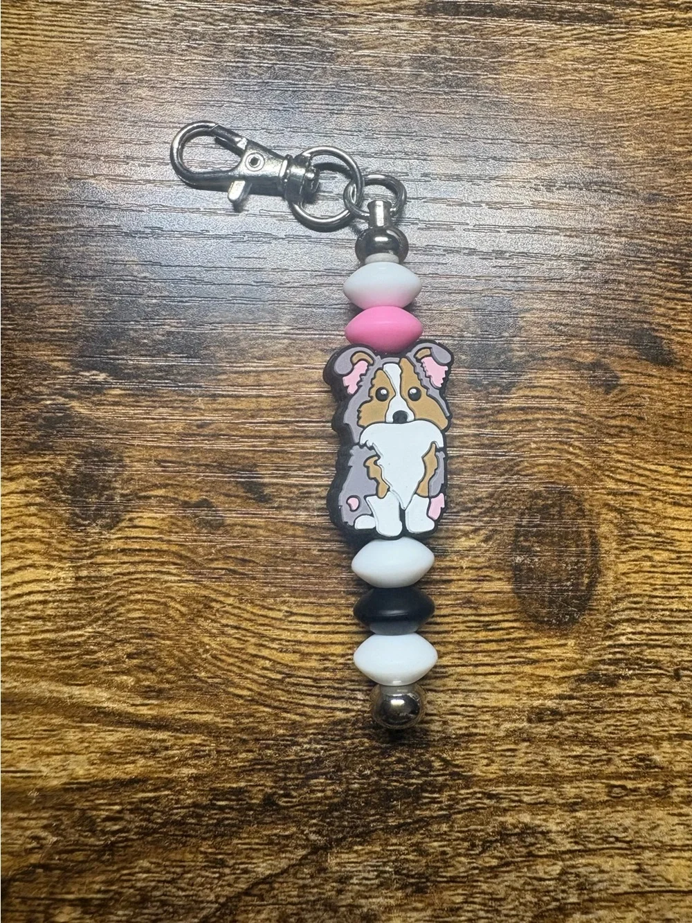 Cute Dog Silicone Keychain Charm - Pink, White & Black